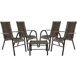 Conjunto 4 Cadeiras E Mesa de centro para Área, Edícula,Fibra sintética com UV Protection-vime/junco - 1