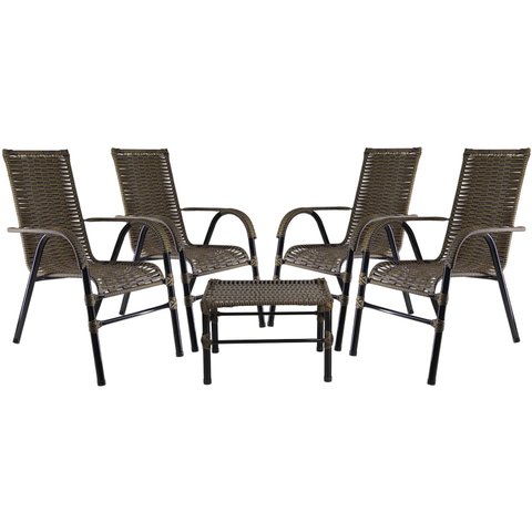 Conjunto 4 Cadeiras E Mesa de centro para Área, Edícula,Fibra sintética com UV Protection-vime/junco
