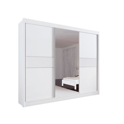 Guarda Roupa Casal com Espelho 3 Portas 6 Gavetas - Los Angeles Ripado-branco - Móveis D'doro