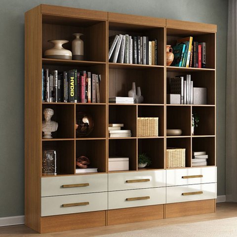 Estante para Livros Modulare 6 Gavetas 12 Prateleiras Cinamomo/off White - Panorama Móveis