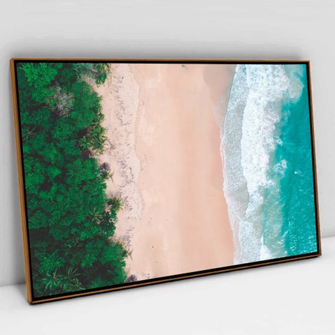 Quadro Decorativo Beira Mar em tela Canvas TACOLADO PAPEL DE PAREDE Moldura Flutuante 4,5cm Freijó 9