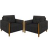 Kit 02 Poltronas Para Sala De Estar Pés De Madeira Fixa Berilo M03 Couríssimo Preto - Lyam Decor - 1