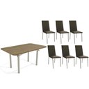 Ver imagem 1 de Conjunto: Mesa Sala Jantar Elba C/ Tampo de Madeira 160cm e 6 Cadeiras Amsterdã Niquel/nogueira -