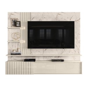 Painel Bancada Suspensa com Led 3 Portas Atena - Calacata/off White