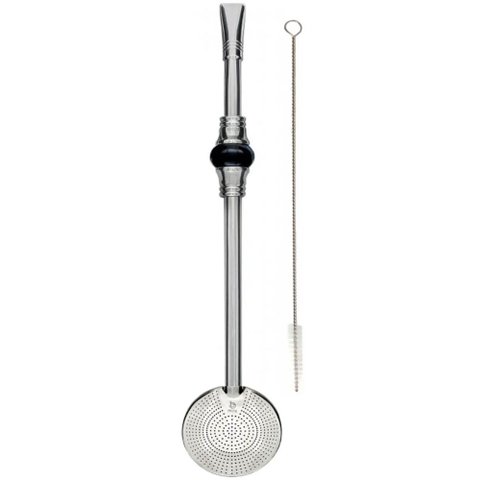 Bomba de Chimarrão Inox 23cm Anel Preto Bojo Mil Furos Removível para Mate
