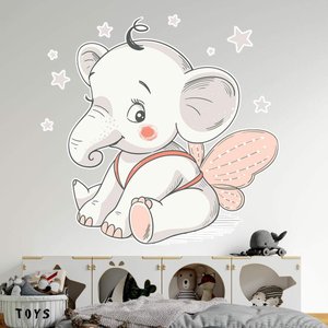 Adesivo de Parede Infantil Elefantinha com Asas de Borboleta-Extra Grande 85x88cm