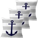 Ver imagem 1 de Kit 3 Capas de Almofadas Azul Âncora Navegação Marítima