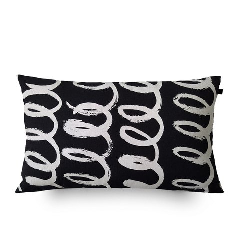 Almofada Retangular Preta Espiral 30x50cm Branco - Capa com enchimento