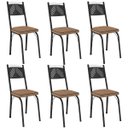 Ver imagem 1 de Kit 6 Cadeiras Aço Carbono Estofado Tecido Sintético Espuma D13 Clara Preto/rattan