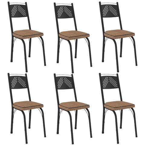 Kit 6 Cadeiras Aço Carbono Estofado Tecido Sintético Espuma D13 Clara Preto/rattan