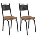 Ver imagem 3 de Kit 6 Cadeiras Aço Carbono Estofado Tecido Sintético Espuma D13 Clara Preto/rattan