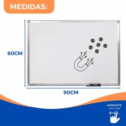 Quadro Branco Magnético 90x60 Acompanha Apagador e 4 Canetas - 5