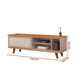 Rack Com Painel Ripado TV Até 60 Polegadas Carvalho Nobre Griz Freijó Bristol Pratic DJ Móveis - 4