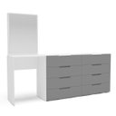 Ver imagem 2 de Cômoda Penteadeira Madri 8 Gavetas c/ Espelho 209x160cm Cinza/Branco 250804