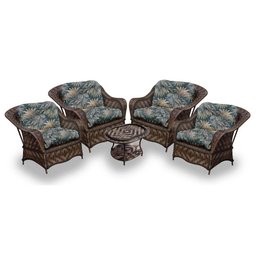 Conjunto de Poltronas Fibra Sintética Naja - 4 Poltronas + 1 Mesa Centro - Tecido Palmares Petróleo - 1