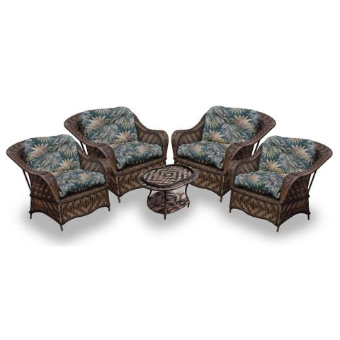 Conjunto de Poltronas Fibra Sintética Naja - 4 Poltronas + 1 Mesa Centro - Tecido Palmares Petróleo