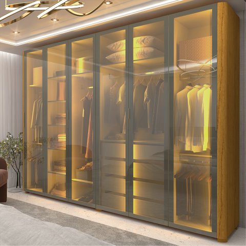 Guarda Roupa Reflecta 6 Portas Led Innova Naturale - Gelius