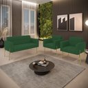 Ver imagem 2 de Sofá Namoradeira e 2 Poltronas Pé de Ferro Dourado Elisa Veludo Verde D03 - D'Rossi