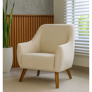 Poltrona Dekorien Paloma Linho Bege com Pés D28 Linha Alta