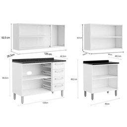 Cozinha Completa Evidence 8 Peças (3 Armários + 3 Balcões + 2 Paneleiros) C8p23 Branco - - 2