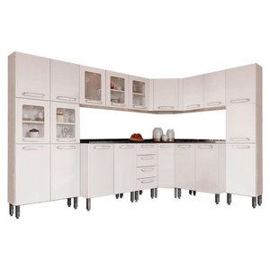 Cozinha Completa Evidence 8 Peças (3 Armários + 3 Balcões + 2 Paneleiros) C8p23 Branco -