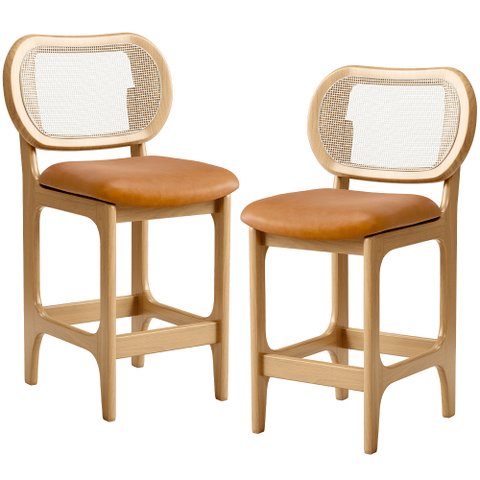 Kit 2 Banquetas Baixa Bar Cozinha Sala de Jantar Betta L02 Mel Tela Couríssimo Whisky - Lyam Decor