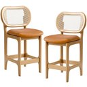Ver imagem 1 de Kit 2 Banquetas Baixa Bar Cozinha Sala de Jantar Betta L02 Mel Tela Couríssimo Whisky - Lyam Decor