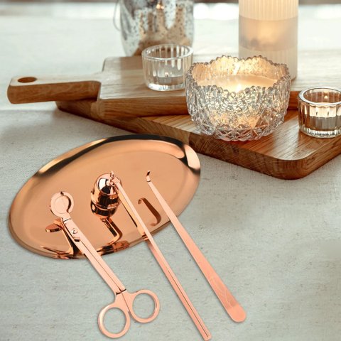 Kit Tesoura Abafador Pinça Bandeja para Velas Kit 4 Peças:rosa