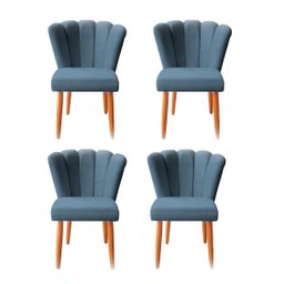 Kit 4 Cadeiras Sala de Jantar Estofada Pétala Suede Azul Marinho - Twdecora - 1