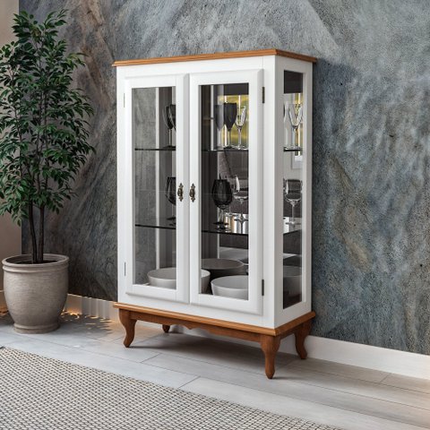 Cristaleira 2 Portas Prat Vidro Exclusive Média Branco - Imbuia