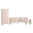 Ver imagem 1 de Dormitório Completo Infantil Theo 2 Portas, Cômoda 6 Gavetas, Berço e Mesa de Canto Rosa Fosco com P