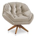 Ver imagem 1 de Poltrona Califórnia Giratória Veludo Bege Base de Madeira - Pallazio