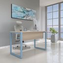 Ver imagem 1 de Escrivaninha Mesa Escritório X 150cm Industrial Castanheira e Azul Dali Cinza