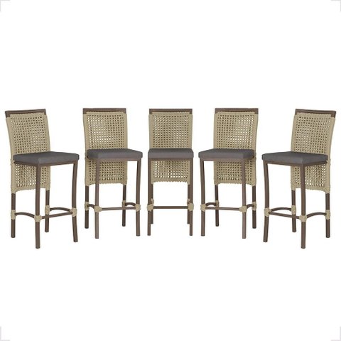 5 Banqueta em Alumínio Roma Marrom Corda Náutica Tecido 11