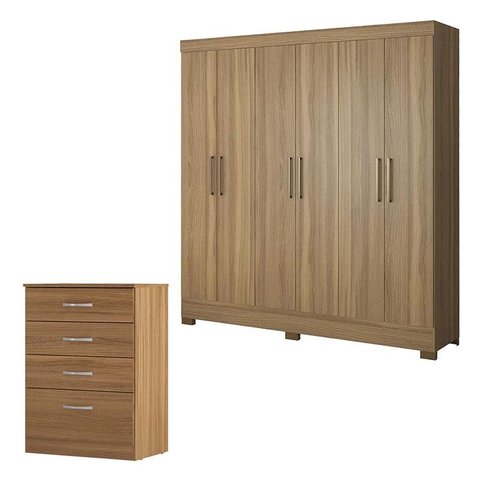 Cômoda Astral e Guarda Roupa Casal Prático Amêndola Touch - Demóbile