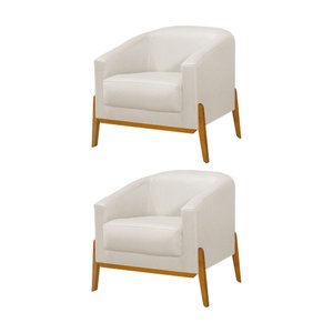 Kit 2 Poltronas Living Base em Madeira Maciça Flórida Linho Crú