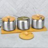 Porta Condimentos Colher Inox com Tampa e Bandeja de Bambu - 2