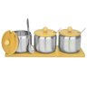 Porta Condimentos Colher Inox com Tampa e Bandeja de Bambu - 1