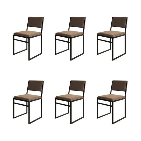 Kit 6 Cadeiras Industrial Isa Veludo Marrom para Mesa Sala Cozinha Conforto - Marrom