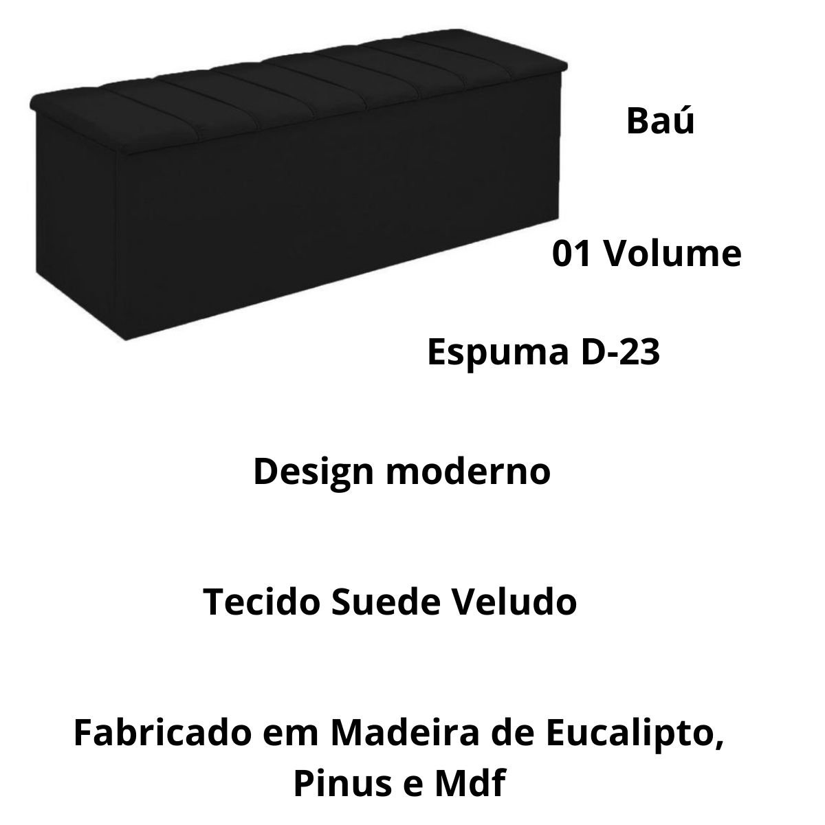 Kit Cabeceira Calçadeira Baú Cancum 195 Cm Suede Preto - Fm - 5