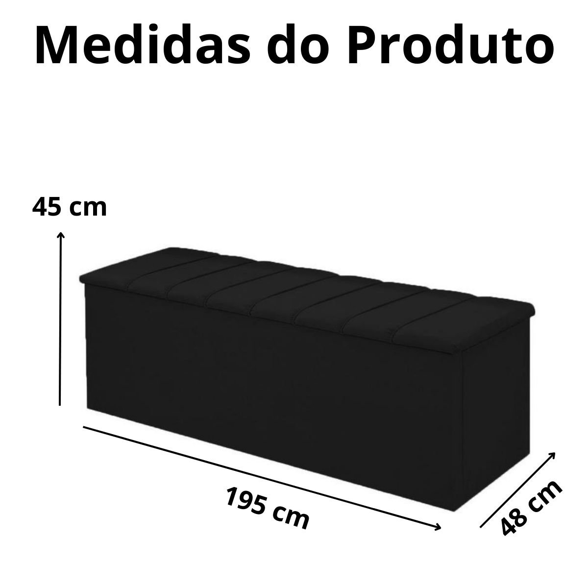 Kit Cabeceira Calçadeira Baú Cancum 195 Cm Suede Preto - Fm - 7