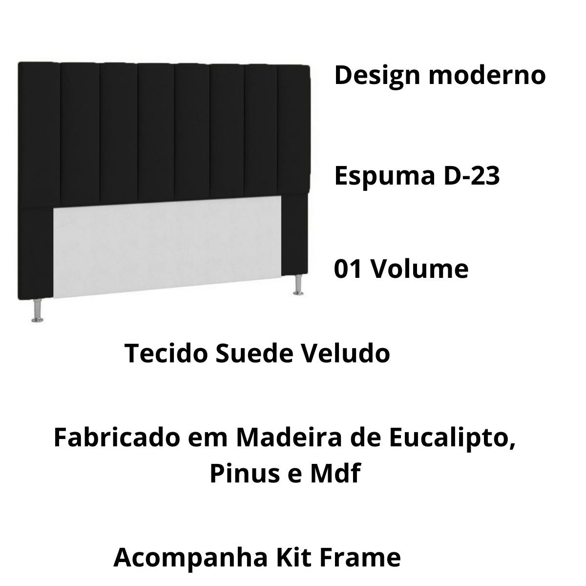 Kit Cabeceira Calçadeira Baú Cancum 195 Cm Suede Preto - Fm - 4