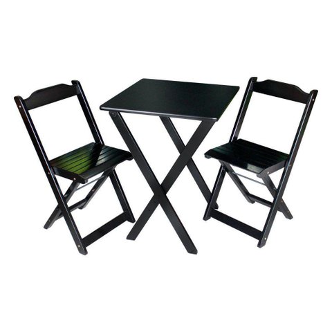 Conjunto de Mesa Dobrável 60x60 com 2 Cadeiras Decor Tarimatã - Preto - Cor: Preto