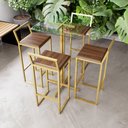 Ver imagem 1 de Jogo Mesa Alta Bistrô Quadrada Vidro 4 Banquetas Imbuia Confort Industrial Dourado Don Castro Decor