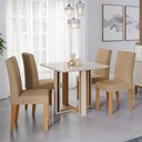 Ver imagem 1 de Kit Conjunto Sala de Jantar Mesa Quadrada 94 Cm com 4 Cadeiras Tampo Mdf Marrom Madeira Off White