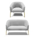 Ver imagem 1 de Sofá Namoradeira e Poltrona Pé de Ferro Dourado Stella Suede Cinza D03 - D'rossi