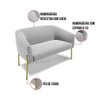 Sofá Namoradeira e Poltrona Pé de Ferro Dourado Stella Suede Cinza D03 - D'rossi - 3