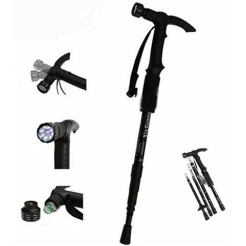 Bengala Ajustável com Led, Bastão Retrátil de Alumínio, Lanterna para Caminhada, Trilha e Peregrinaç