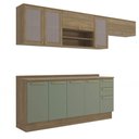 Ver imagem 2 de Armário de Cozinha Modulada Completa Reta 7 Peças 2,80m Botanic Kappesberg - Nogueira/Verde Oliva