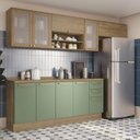 Ver imagem 1 de Armário de Cozinha Modulada Completa Reta 7 Peças 2,80m Botanic Kappesberg - Nogueira/Verde Oliva